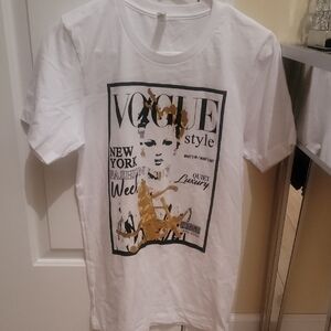 Canvas Brand White Graphic T-Shirt with Gold Accents And Faux Diamonds. Size S.